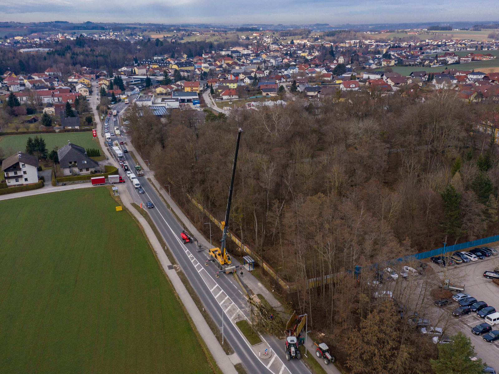 Spezialfällung von Kammerhuber Holzschlägerung aus Vogelperspektive